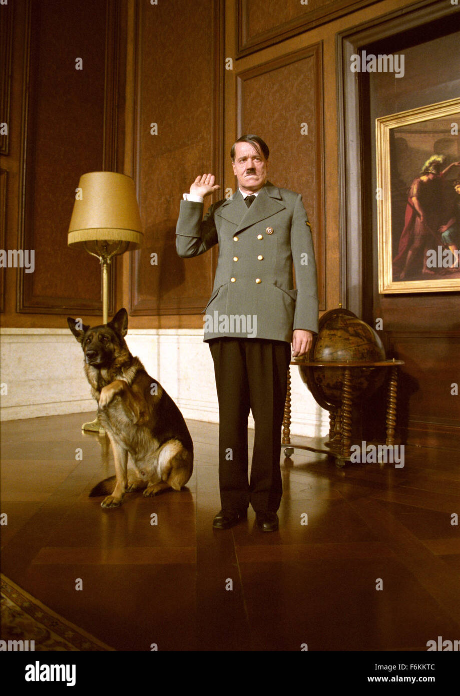 RELEASE DATE: January 11, 2007 (Germany). MOVIE TITLE: Mein FYhrer - Die wirklich wahrste Wahrheit Yber Adolf Hitler (Original) - STUDIO: X Filme/Beta Cinema. PLOT: The setting is World War II, around New Year's Eve 1944. This comedy tells the story of Adolf Hitler and his preparation for a big New Year's speech. PICTURED: HELGE SCHNEIDER as Adolf Hitler and his dog Blondi. Stock Photo