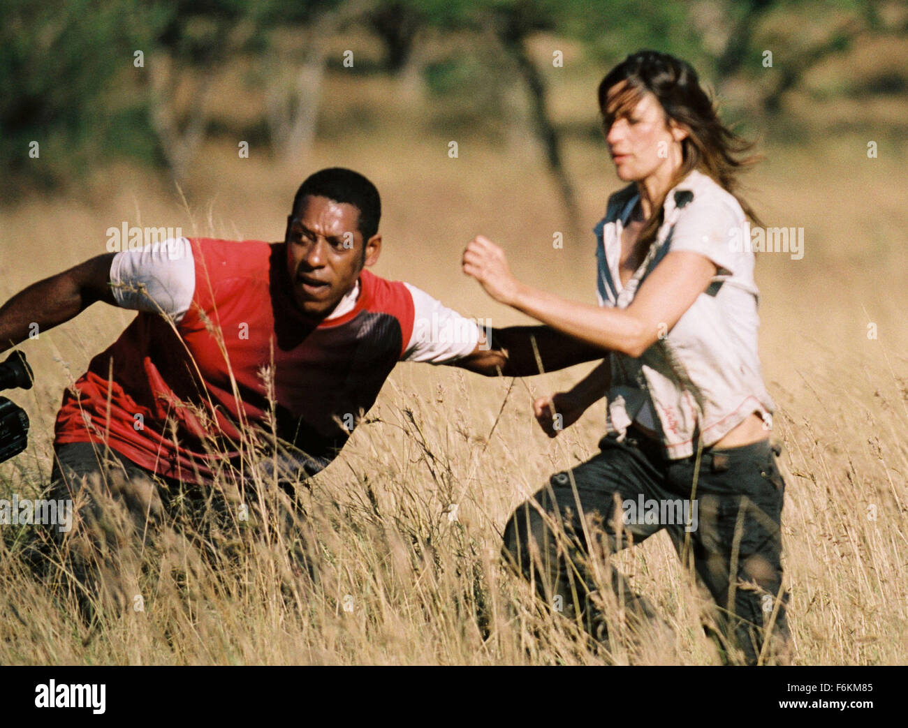 RELEASE DATE: January 12, 2007. MOVIE TITLE: Primeval - STUDIO: Hollywood Pictures. PLOT: A news team is sent to South Africa to capture and bring home a legendary 25-foot crocodile. Their difficult task turns potentially deadly when a warlord targets them for death. PICTURED: ORLANDO JONES as Steven Johnson, and BROOKE LANGTON as Aviva Masters. Stock Photo