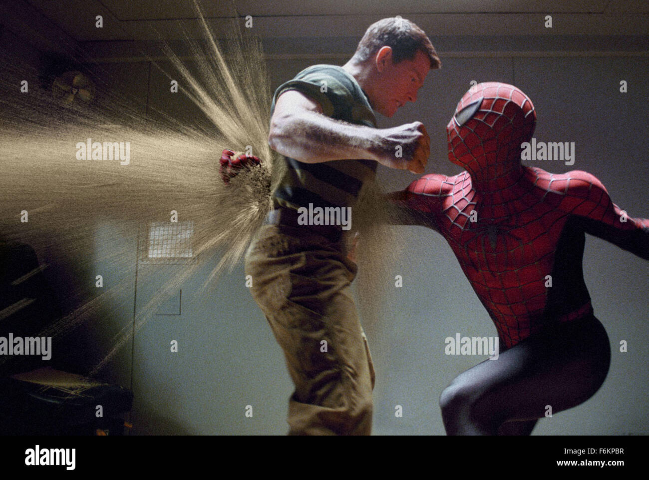 Apr 13, 2007 - New York, NY, USA - RELEASE DATE: May 4, 2007. DIRECTOR: Sam Raimi. STUDIO: Columbia Pictures. PLOT: A strange black entity from another world bonds with Peter Parker and causes inner turmoil as he contends with new villains, temptations, and revenge. PICTURED: TOBEY MAGUIRE and THOMAS HADEN CHURCH (Credit Image: c Columbia Pictures) RESTRICTIONS: This is a publicly distributed film, television or publicity photograph. Non-editorial use may require additional clearances. Stock Photo