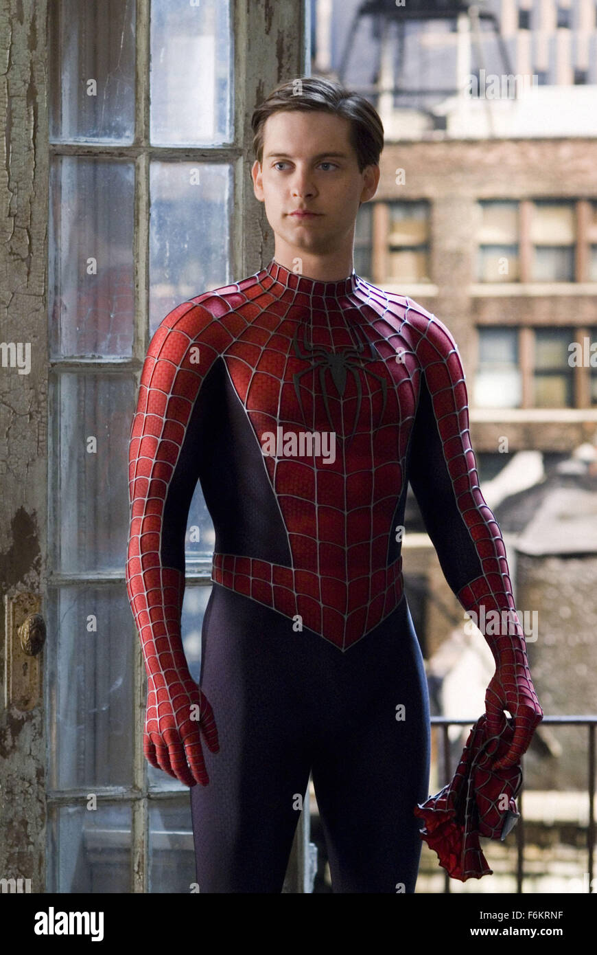 Apr 30, 2007 - New York, NY, USA - RELEASE DATE: May 4, 2007. DIRECTOR: Sam Raimi. STUDIO: Columbia Pictures. PLOT: A strange black entity from another world bonds with Peter Parker and causes inner turmoil as he contends with new villains, temptations, and revenge. PICTURED: TOBEY MAGUIRE (Peter Parker/Spider-Man). (Credit Image: c Merrick Morton/Columbia Pictures) RESTRICTIONS: This is a publicly distributed film, television or publicity photograph. Non-editorial use may require additional clearances. Stock Photo