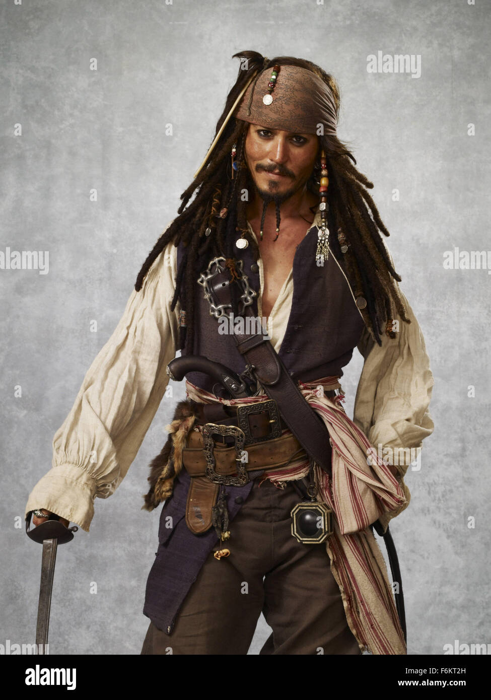 RELEASE DATE: May 25, 2007. STUDIO: Jerry Bruckheimer Films/Walt Disney Pictures. PLOT: Captain Barbossa, Will Turner and Elizabeth Swann must sail off the edge of the map, navigate treachery and betrayal, and make their final alliances for one last decisive battle. PICTURED: Composite art for the promotional movie posters featuring JOHNNY DEPP as Captain Jack Sparrow. Stock Photo
