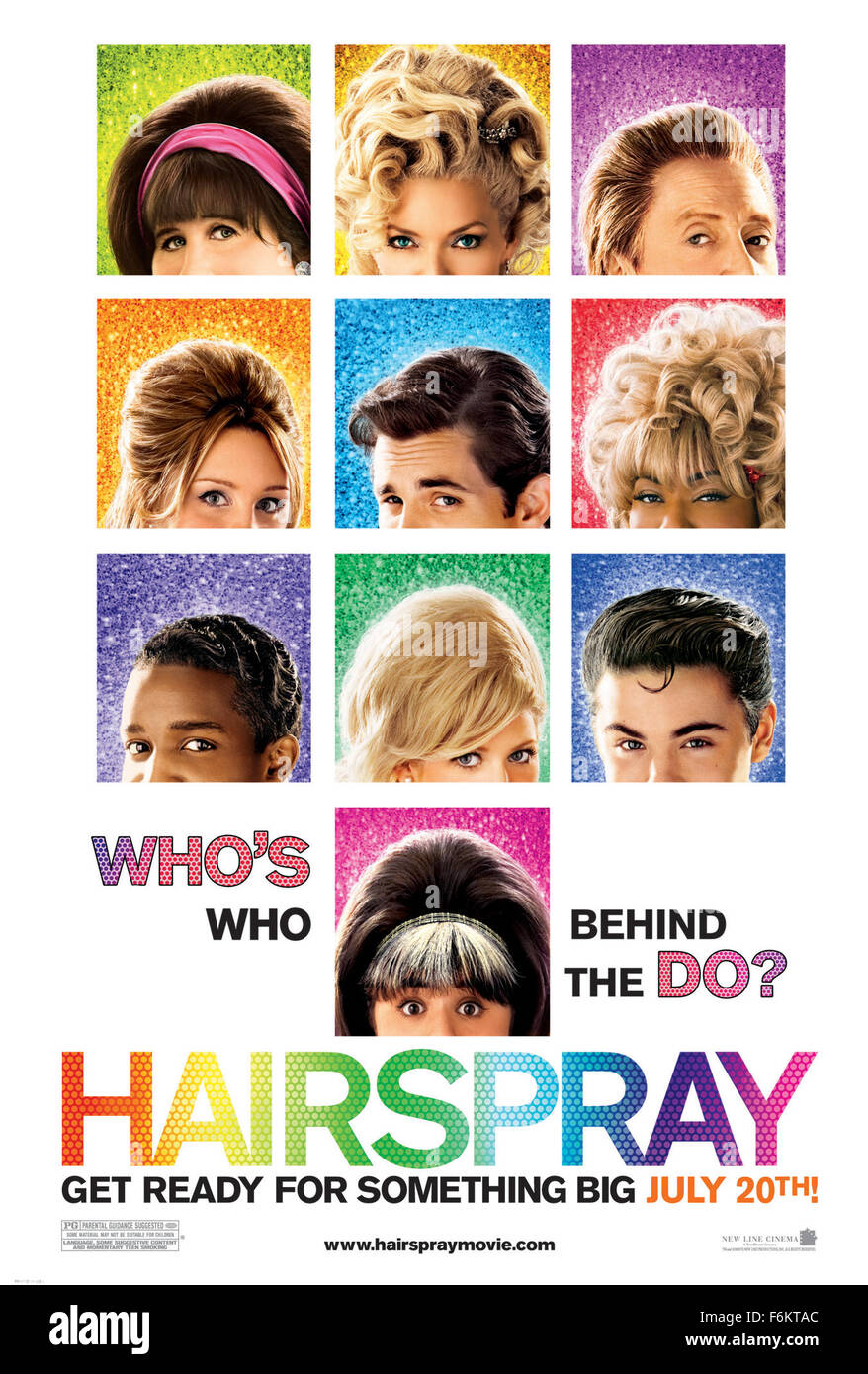 RELEASE DATE: July 20, 2007. MOVIE TITLE: Hairspray - STUDIO: Storyline Entertainment/New Line Cinema. PLOT: Pleasantly plump teenager Tracy Turnblad (Blonsky) teaches 1962 Baltimore a thing or two about integration after landing a spot on a local TV dance show. PICTURED: Movie Poster. Stock Photo