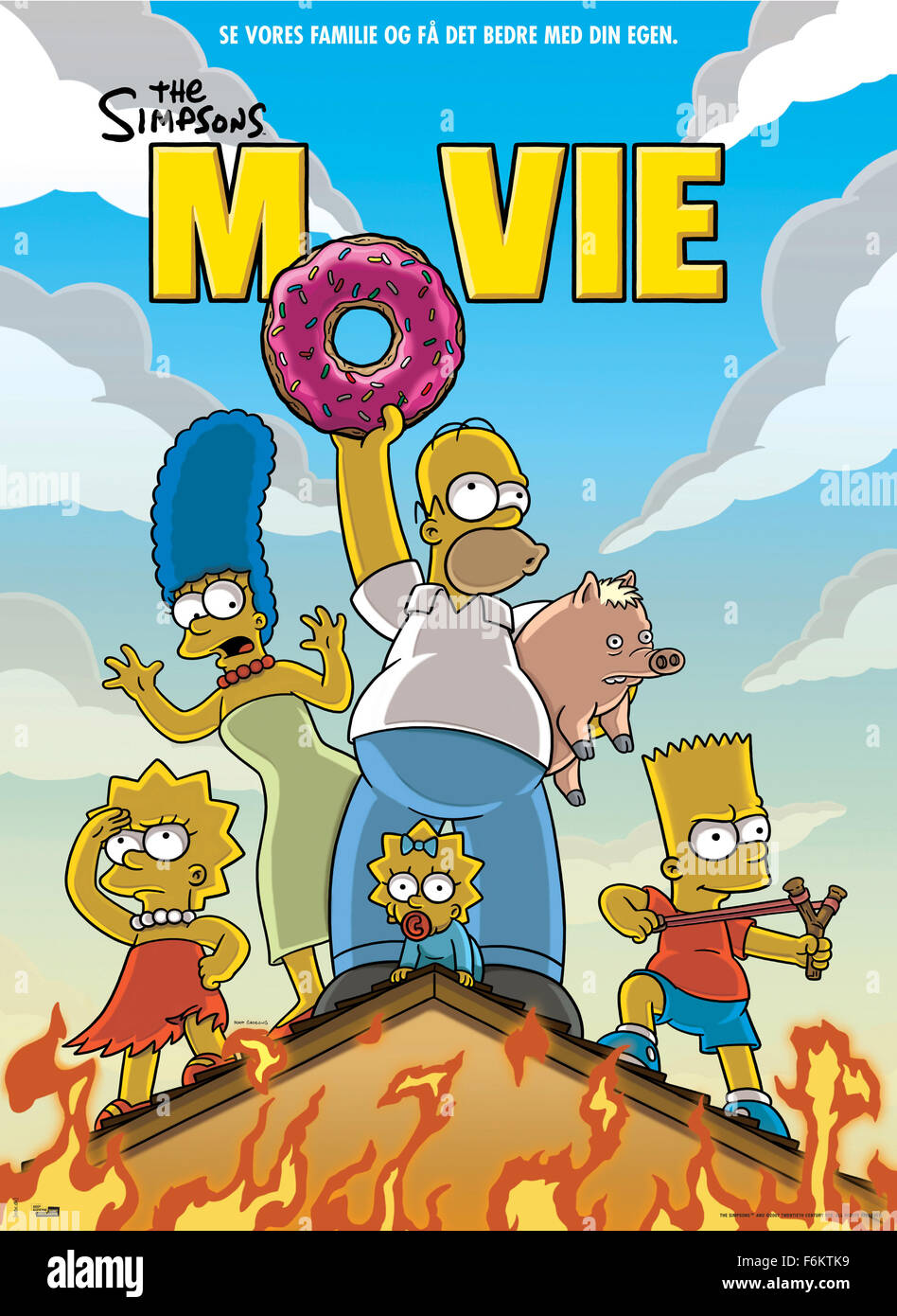 RELEASE DATE: July 27, 2007. MOVIE TITLE: The Simpsons Movie - STUDIO: Akom Production Company. ORIGINAL ARTWORK BY: Matt Groening. PLOT: After Homer accidentally pollutes the town's water supply, Springfield is encased in a gigantic dome by the EPA and the Simpsons family are declared fugitives. PICTURED: Movie Poster. Stock Photo