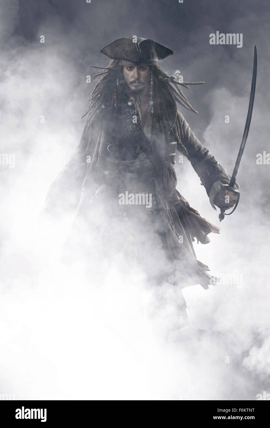 RELEASE DATE: May 25, 2007. STUDIO: Jerry Bruckheimer Films/Walt Disney Pictures. PLOT: Captain Barbossa, Will Turner and Elizabeth Swann must sail off the edge of the map, navigate treachery and betrayal, and make their final alliances for one last decisive battle. PICTURED: Composite art for the movie poster featuring JOHNNY DEPP as Captain Jack Sparrow. Stock Photo
