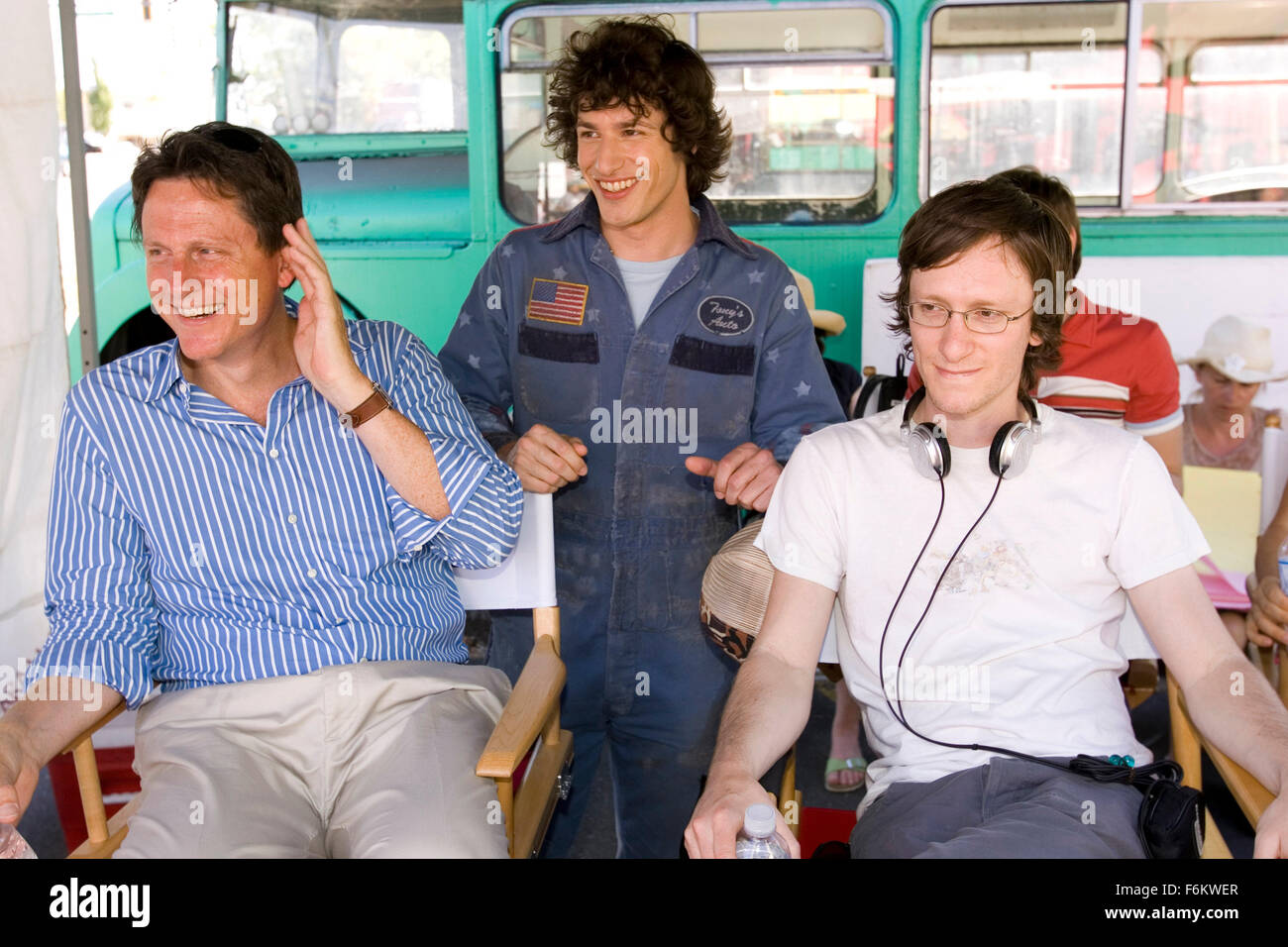 RELEASE DATE: June 1, 2007. MOVIE TITLE: Hot Rod - STUDIO: Paramount Pictures. PLOT: An accident-prone daredevil (Samberg) plans to jump the Snake River on a moped in order to win over his stepfather. PICTURED: Producer JOHN GOLDWYN, ANDY SAMBERG, and Director AKIVA SCHAFFER on the set. Stock Photo
