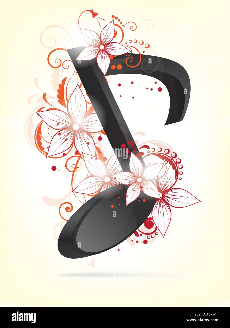 Musical background with notes and floral elements Stock Vector Image
