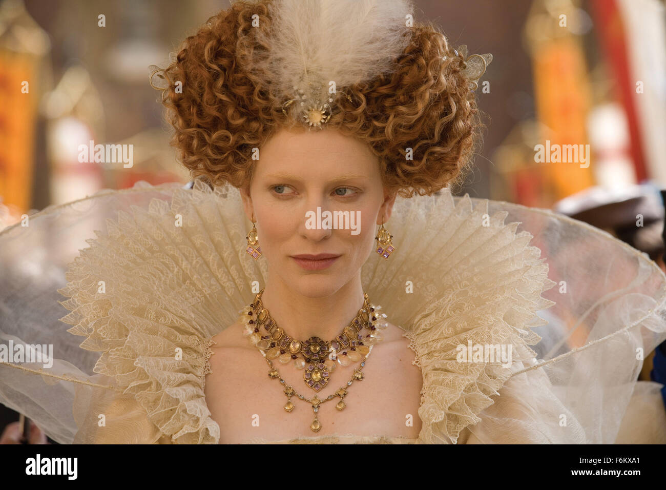 RELEASE DATE: October 12, 2007. MOVIE TITLE: Elizabeth: The Golden Age - STUDIO: Working Title Films/Universal Pictures. PLOT: An exploration of the relationship between Elizabeth I (Blanchett) and the adventurer Sir Walter Raleigh (Owen). PICTURED: CATE BLANCHETT as Queen Elizabeth I. Stock Photo