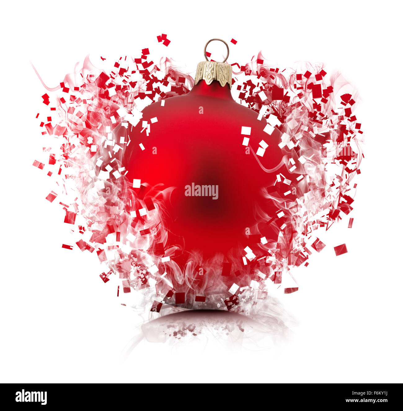 bursting Christmas ball isolated on the white background. Stock Photo