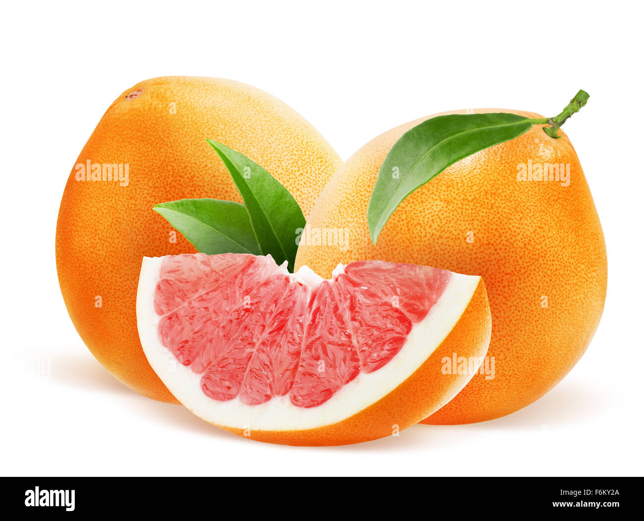Grapefruit with slice on white background. Stock Photo