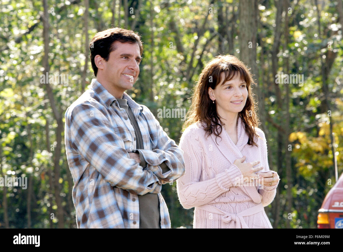 RELEASE DATE: October 26, 2007. MOVIE TITLE: Dan in Real Life. STUDIO: Touchstone Pictures. PLOT: A widower finds out the woman he fell in love with is his brother's girlfriend. PICTURED: STEVE CARELL, JULIETTE BINOCHE. Stock Photo
