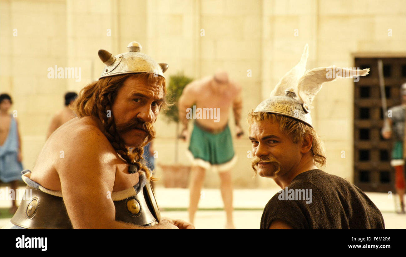 RELEASE DATE: February 1, 2008 (UK release). MOVIE TITLE: Asterix at the Olympic Games aka Asterix aux jeux olympiques - STUDIO: Pathe Renn Productions. PLOT: Comedy about first Olympic Games in Rome. PICTURED:  CLOVIS CORNILLAC as Asterix and GERARD DEPARDIEU as Obelix. Stock Photo