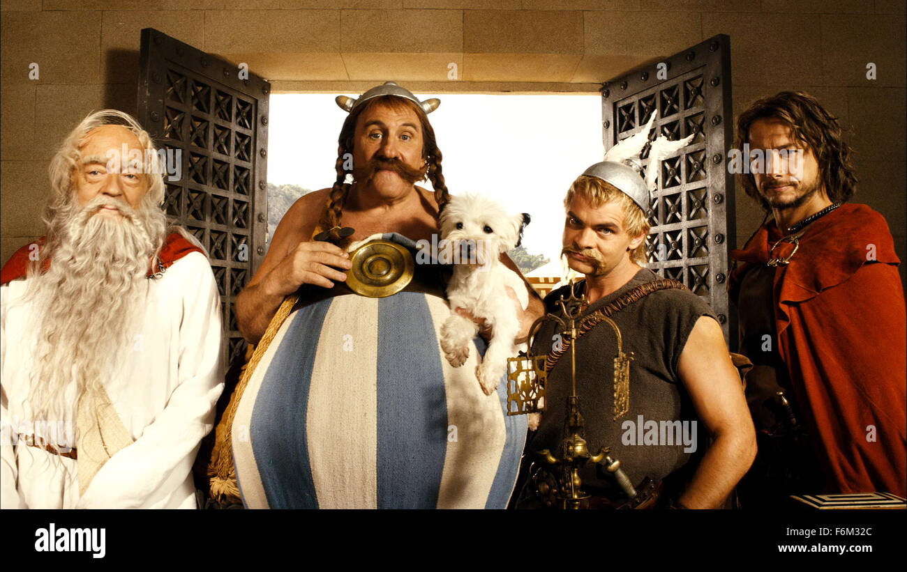 RELEASE DATE: February 1, 2008. MOVIE TITLE: Asterix at the Olympic Games aka Asterix aux jeux olympiques. STUDIO: Pathe Renn Productions. PLOT: Comedy about first Olympic Games in Rome. PICTURED: GERARD DEPARDIEU as Obelix, and CLOVIS CORNILLAC as Asterix. Stock Photo