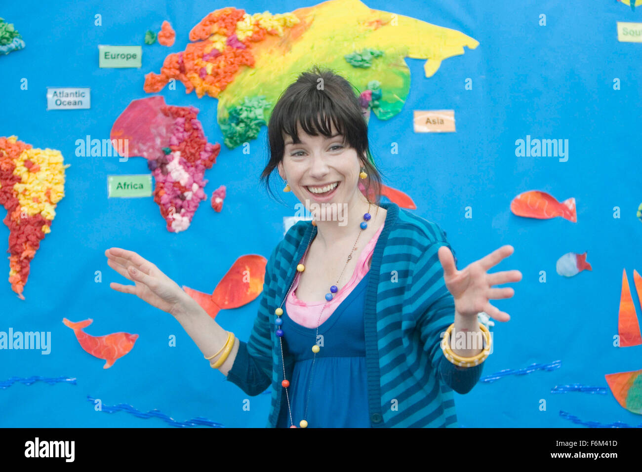 RELEASE DATE: Feb 12, 2008. MOVIE TITLE: Happy-Go-Lucky. STUDIO: Miramax Films. PLOT: A look at a few chapters in the life of Poppy, a cheery, colorful, North London schoolteacher whose optimism tends to exasperate those around her. PICTURED: SALLY HAWKINS as Poppy. Stock Photo