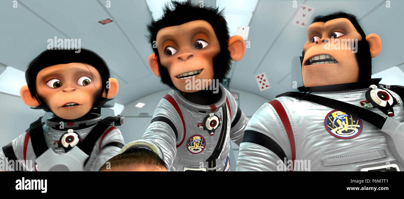 RELEASE DATE: July 18, 2008. MOVIE TITLE: Space Chimps. STUDIO: 20th Century Fox. PLOT: Ham III, the grandson of the first chimp astronaut, is blasted off into space by an opportunity-seeking senator. Soon, the fun-loving chimp has to get serious about the mission at hand: Rid a far-away planet of their nefarious leader. Fortunately for Ham III, two of his simian peers are along for the ride. PICTURED: ZACK SHADA as Comet (voice), CHERYL HINES as Luna (voice), ANDY SAMBERG as Ham III (voice). Stock Photo