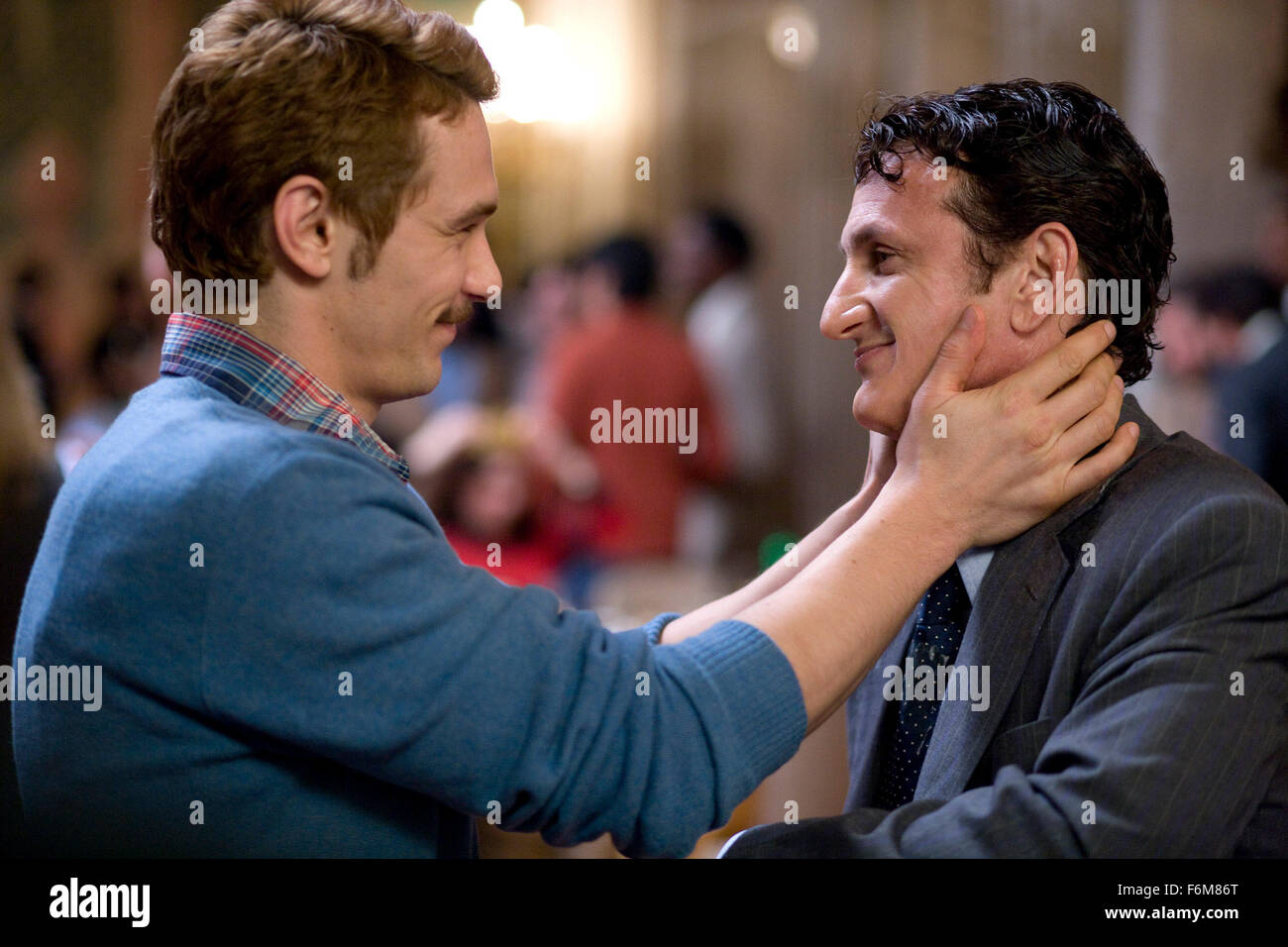 RELEASE DATE: December 5, 2008. MOVIE TITLE: Milk aka Untitled Harvey Milk Project. STUDIO: Focus Features. PLOT: The story of California's first openly gay elected official, Harvey Milk, a San Francisco supervisor who was assassinated along with Mayor George Moscone by San Francisco Supervisor Dan White. PICTURED: JAMES FRANCO as gay rights activist Scott Smith and SEAN PENN as Harvey Milk. Stock Photo