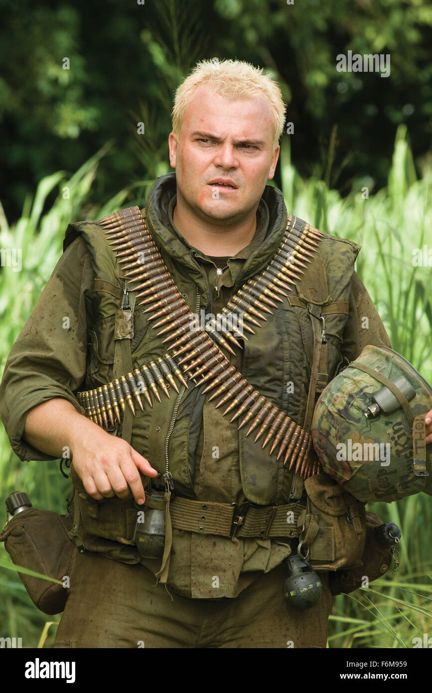 RELEASE DATE: August 15, 2008. MOVIE TITLE: Tropic Thunder. STUDIO: DreamWorks Pictures. PLOT: Through a series of freak occurrences, a group of actors shooting a big-budget war movie are forced to become the soldiers they are portraying. PICTURED: JACK BLACK as Jeff Portnoy. Stock Photo