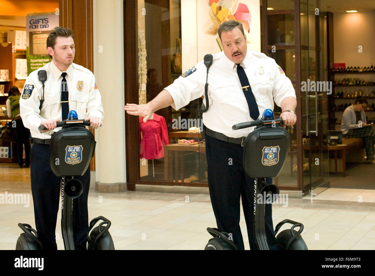 RELEASE DATE: January 16, 2009. MOVIE TITLE: Paul Blart: Mall Cop. STUDIO: Columbia Pictures. PLOT: When a shopping mall is overtaken by a gang of organized crooks, it's up to the a mild-mannered security guard to save the day. PICTURED: KEIR O'DONNELL as Veck Sims and KEVIN JAMES as Paul Blart. Stock Photo