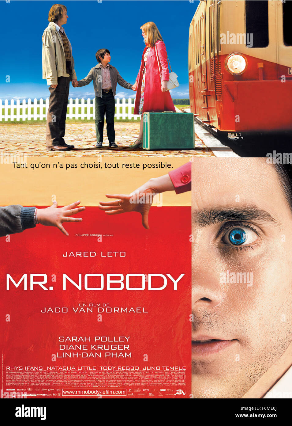 RELEASE DATE: September 18, 2009. MOVIE TITLE: Mr. Nobody. STUDIO: Pan EuropZenne. PLOT: Nemo Nobody leads an ordinary existence at his wife's side, Elise, and their 3 children until the day when reality skids and he wakes up as an old man in the year 2092. At 120, Mr. Nobody is both the oldest man in the world and the last mortal of a new mankind where nobody dies anymore. But that doesn't seem to interest or bother him very much. The only questions that preoccupy him in the present is whether he lived the right life for himself, loved the woman whom he was supposed to love, and had the child Stock Photo