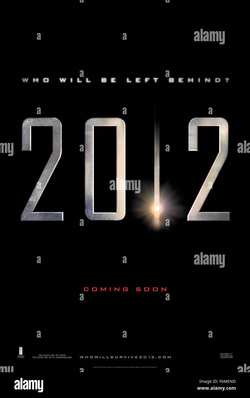 RELEASE DATE: November 13, 2009. MOVIE TITLE: 2012. STUDIO: Columbia Pictures. PLOT: When the geologist Dr. Adrian Helmsley and his team discover that the core of Earth is heating due to solar radiation, he advises the North American President about his findings. The American Govern collects money from the worldwide leaders to build arks to save them with necessary people to rebuild civilization. Meanwhile, the unsuccessful writer Jackson Curtis discloses that the world is near to end and tries to save his son and his daughter from the tragic end. PICTURED: . Stock Photo