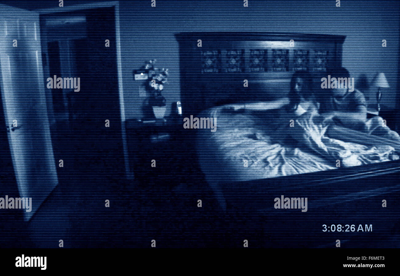 RELEASE DATE: September 25, 2009. MOVIE TITLE: Paranormal Activity. STUDIO: Paramount Pictures. PLOT: After moving into a suburban home, a couple becomes increasingly disturbed by a nightly demonic presence. PICTURED: KATIE FEATHERSTON as Katie and MICAH SLOAT as Micah. Stock Photo
