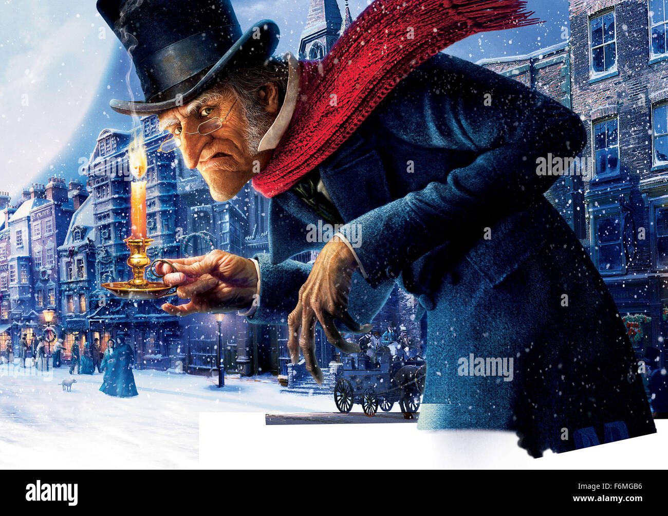 RELEASE DATE: November 6, 2009. MOVIE TITLE: A Christmas Carol. STUDIO: Walt Disney Pictures. PLOT: During the Victorian era, stingy and cranky Ebenezer Scrooge, who hates Christmas, loses his partner Marley on Christmas Eve. For seven years, he runs his business exploiting his employee Bob Cratchit, and spends a bitter treatment to his family and acquaintances. However, that particular Christmas Eve he is visited by the doomed ghost of Marley who reveals that three spirits will visit him that night. The first one, the spirit of past Christmas, recalls his miserable youth; the spirit of the pr Stock Photo