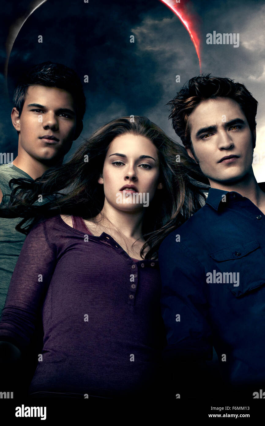 RELEASE DATE: June 30, 2010. MOVIE TITLE: Eclipse. STUDIO: Summit Entertainment. PLOT: As a string of mysterious killings grips Seattle, Bella, whose high school graduation is fast approaching, is forced to choose between her love for vampire Edward and her friendship with werewolf Jacob. PICTURED: KRISTEN STEWART as Bella Swan, TAYLOR LAUTNER as Jacob Black and ROBERT PATTINSON as Edward Cullen. Stock Photo
