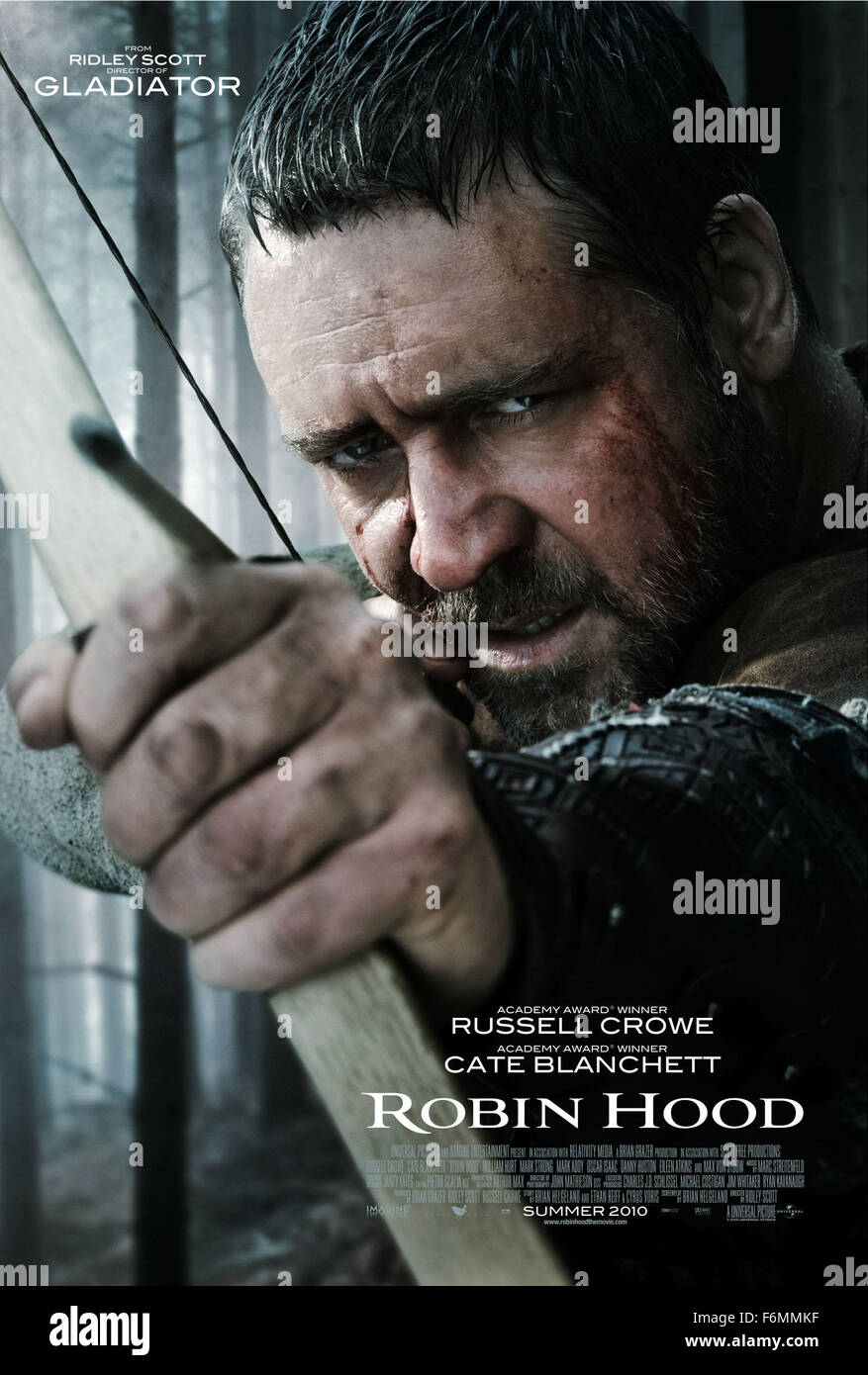 RELEASE DATE: May 14, 2010   MOVIE TITLE: Robin Hood   STUDIO: Universal Pictures   DIRECTOR: Ridley Scott   PLOT: The story of an archer in the army of Richard Coeur de Lion who fights against the Norman invaders and becomes the legendary hero known as Robin Hood   PICTURED: Poster Art. RUSSELL CROWE as Robin Hood   (Credit Image: c Universal Pictures/Entertainment Pictures) Stock Photo
