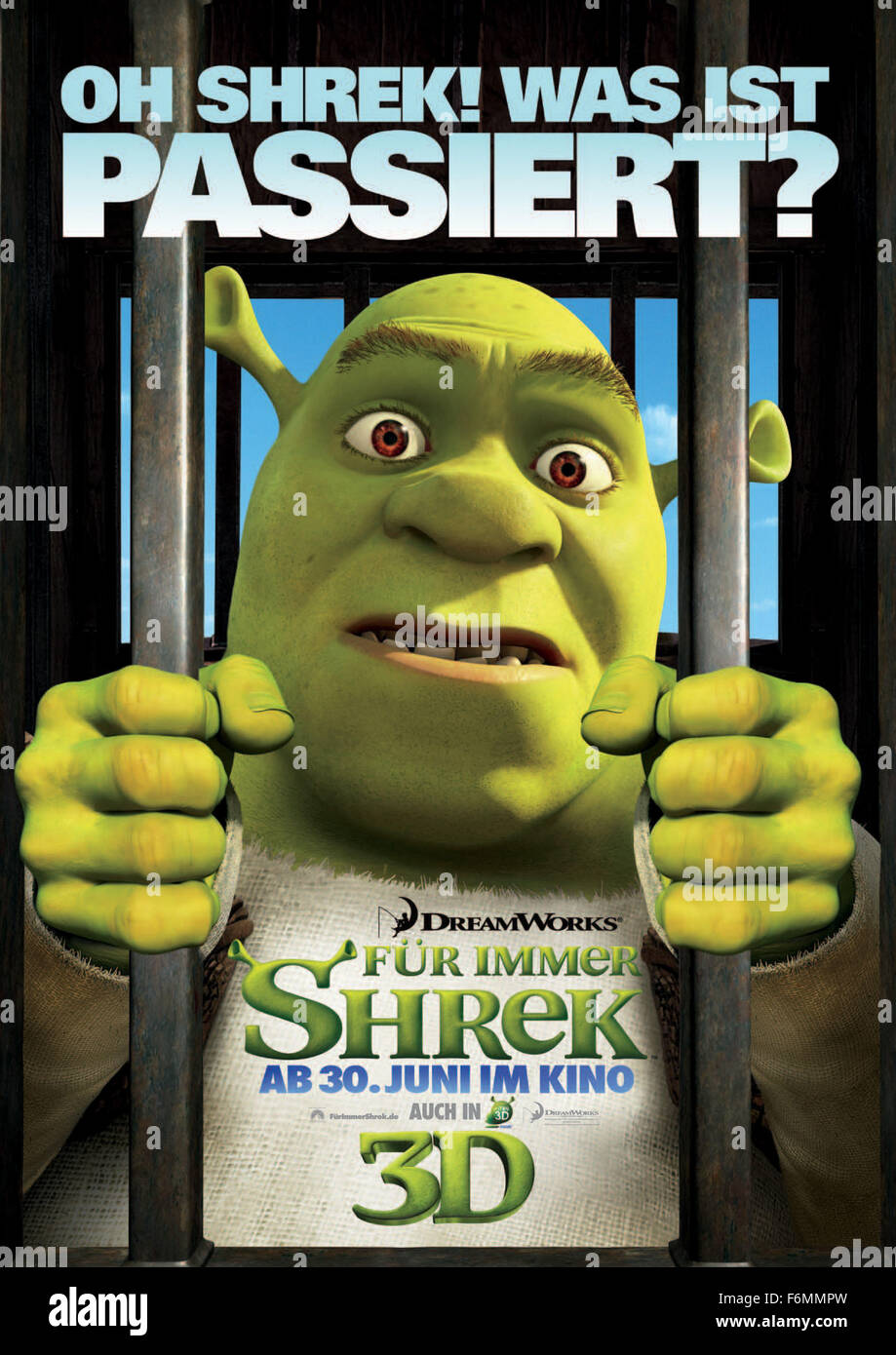 RELEASE DATE: May 21, 2010. MOVIE TITLE: Shrek Forever After. STUDIO: DreamWorks Animation. PLOT: A bored and domesticated Shrek pacts with deal-maker Rumpelstiltskin to get back to feeling like a real ogre again, but when he's duped and sent to a twisted version of Far Far Away -- where Rumpelstiltskin is king, ogres are hunted, and he and Fiona have never met -- he sets out to restore his world and reclaim his true love. PICTURED: . Stock Photo