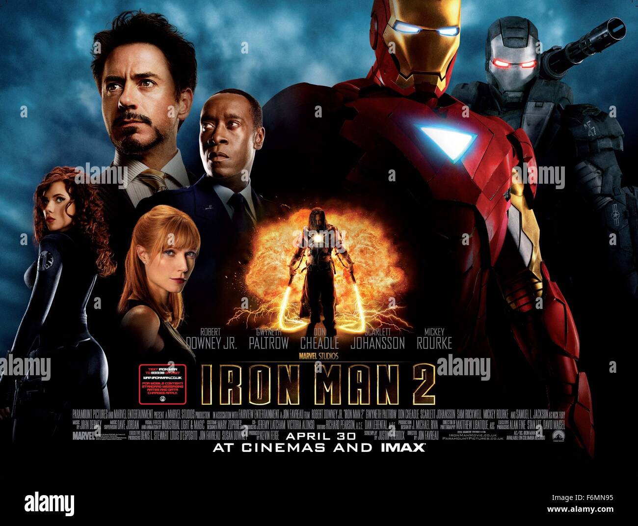 RELEASE DATE: May 7, 2010   MOVIE TITLE: Iron Man 2   STUDIO: Paramount Pictures   DIRECTOR: Jon Favreau  PLOT: Billionaire Tony Stark must contend with deadly issues involving the government, his own friends, as well as new enemies due to his superhero alter ego Iron Man   PICTURED: Movie poster   (Credit Image: c Paramount Pictures/Entertainment Pictures) Stock Photo