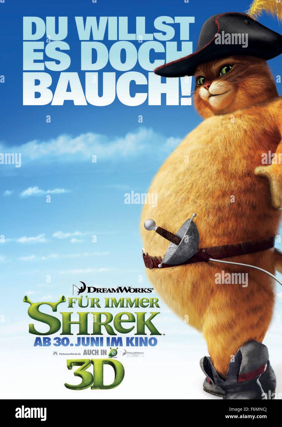 RELEASE DATE: May 21, 2010. MOVIE TITLE: Shrek Forever After. STUDIO: DreamWorks. PLOT: The further adventures of the giant green ogre, Shrek, living in the land of Far, Far Away. PICTURED: Movie poster. Stock Photo