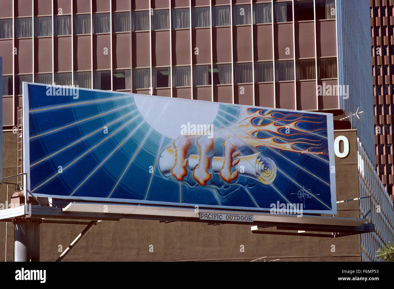 'Imperial Message' a hand painted billboard by artist Rick Griffin on Wilshire Blvd. in Los Angeles as part of an art project organized by the Eyes and Ears Foundation in 1977 Stock Photo