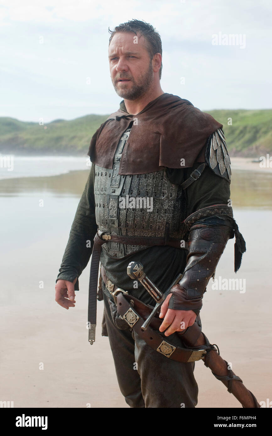 RELEASE DATE: May 14, 2010. MOVIE TITLE: Robin Hood. STUDIO: Universal Pictures. PLOT: The story of an archer in the army of Richard Coeur de Lion who fights against the Norman invaders and becomes the legendary hero known as Robin Hood. PICTURED: RUSSELL CROWE as Robin Longstride. Stock Photo