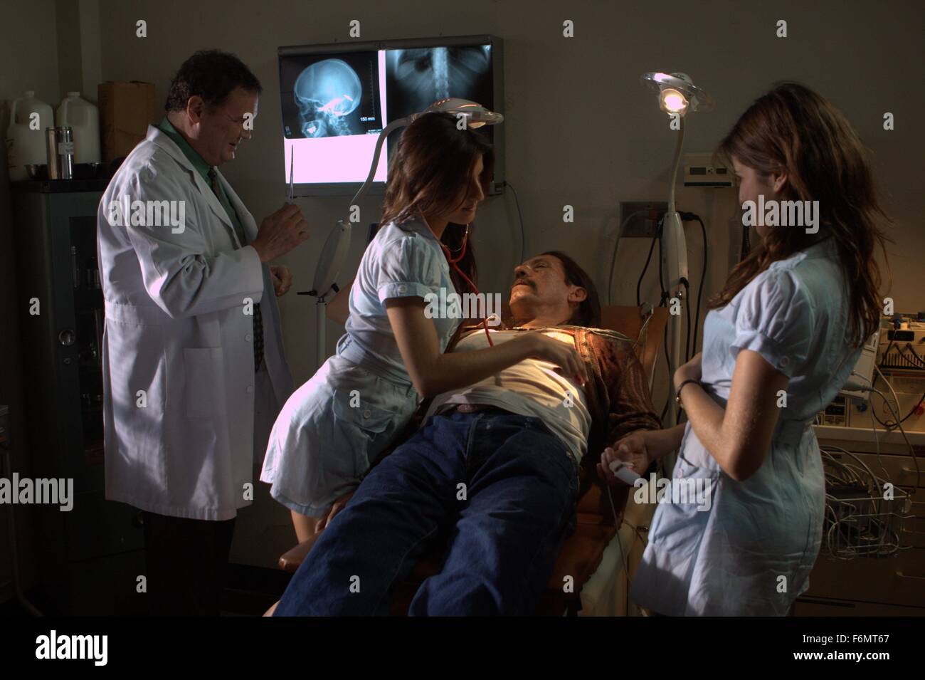 RELEASE DATE: 3 September 2010. TITLE: Machete. STUDIO: Troublemaker Studios. PLOT: After being betrayed by the organization who hired him, an ex-Federale launches a brutal rampage of revenge against his former boss. PICTURED: DANNY TREJO as Machete with ELECTRA AVELLAN as Nurse Mona, ELISE AVELLAN as Nurse Lisa and FELIX SABATES as Doc Felix. Stock Photo