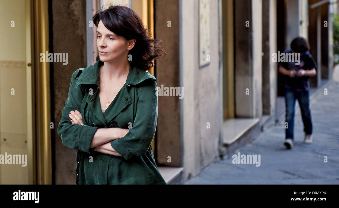 RELEASE DATE: October 1, 2010. MOVIE TITLE: Certified Copy. STUDIO: MK2 Productions. PLOT: In Tuscany to promote his latest book, a middle-aged English writer meets a French woman who leads him to the village of Lucignano. PICTURED: JULIETTE BINOCHE as Elle. Stock Photo
