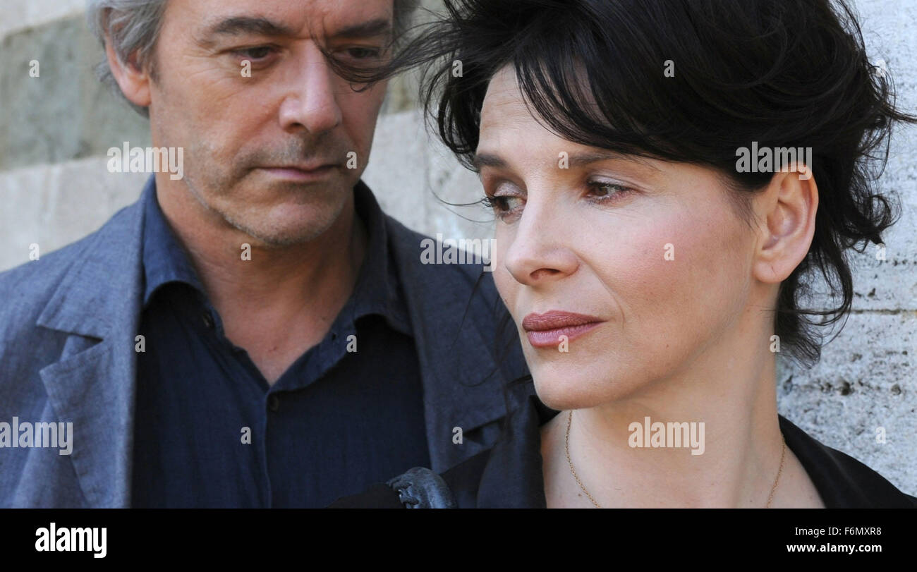 RELEASE DATE: October 1, 2010. MOVIE TITLE: Certified Copy. STUDIO: MK2 Productions. PLOT: In Tuscany to promote his latest book, a middle-aged English writer meets a French woman who leads him to the village of Lucignano. PICTURED: JULIETTE BINOCHE as Elle and WILLIAM SHIMELL as James Miller. Stock Photo