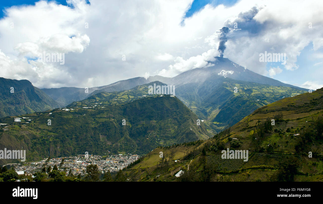 Eruption of a volcano Tungurahua, Cordillera Occidental of the Andes of central Ecuador, South America Stock Photo