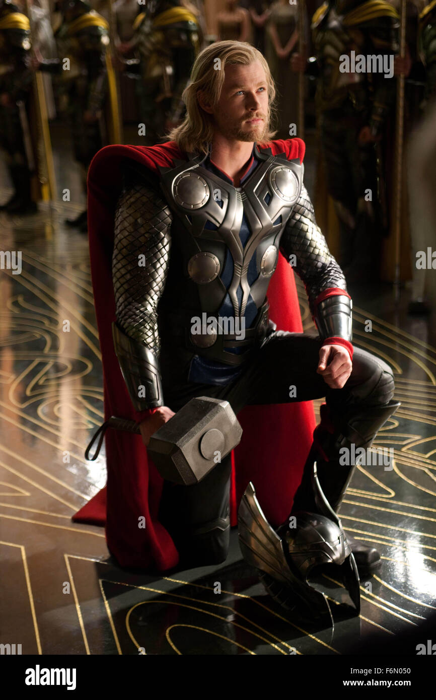 RELEASE DATE: May 6, 2011  MOVIE TITLE: Thor  STUDIO: Marvel Studios  DIRECTOR: Kenneth Branagh  PLOT: The powerful but arrogant warrior Thor is cast out of the fantastic realm of Asgard and sent to live amongst humans on Earth, where he soon becomes one of their finest defenders  PICTURED: CHRIS HEMSWORTH as Thor  (Credit Image: c Marvel Studios/Entertainment Pictures) Stock Photo