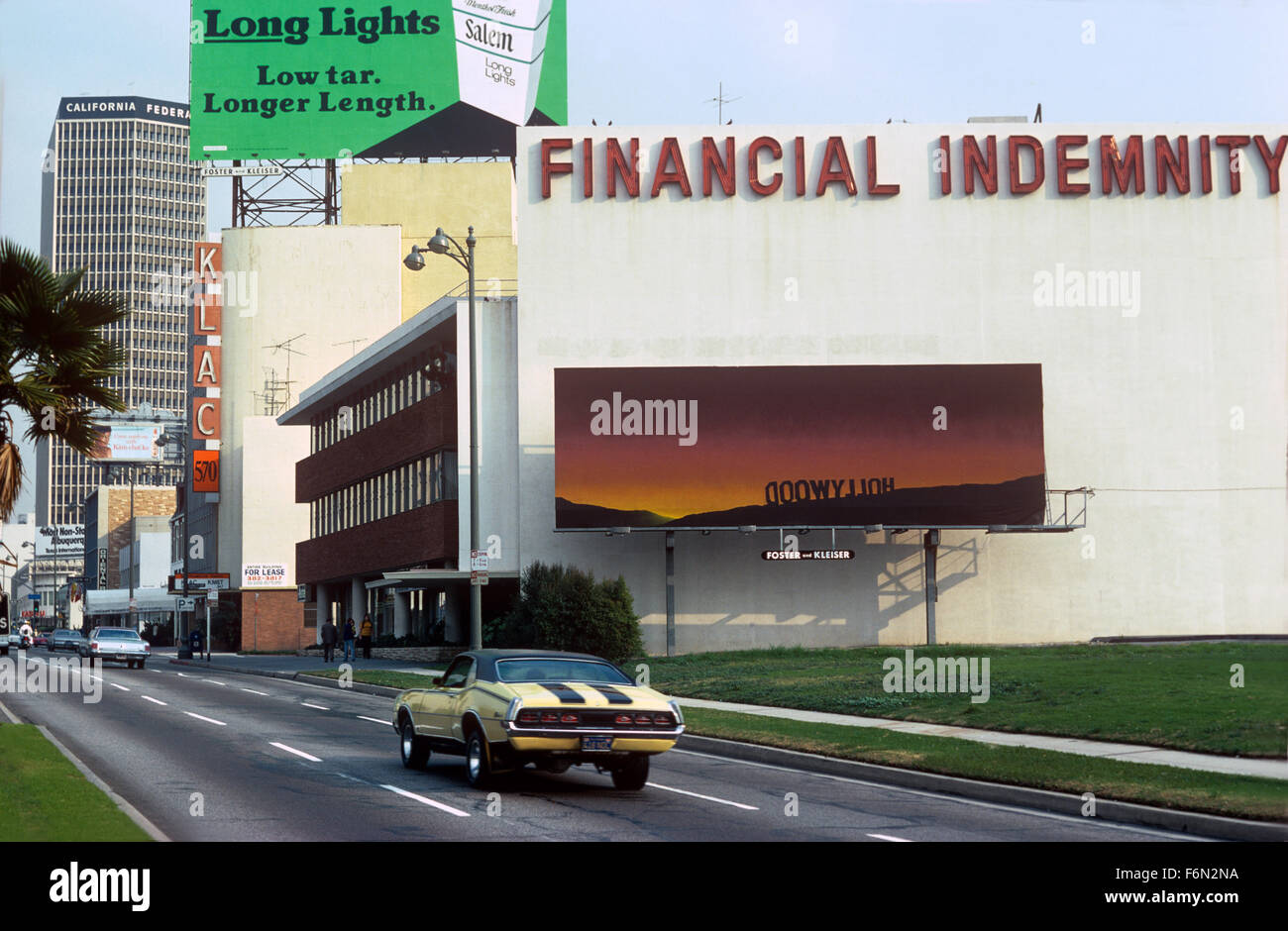 Ed Ruscha billboard 'Back of Hollywood' on Wilshire Blvd. circa 1977 Stock Photo