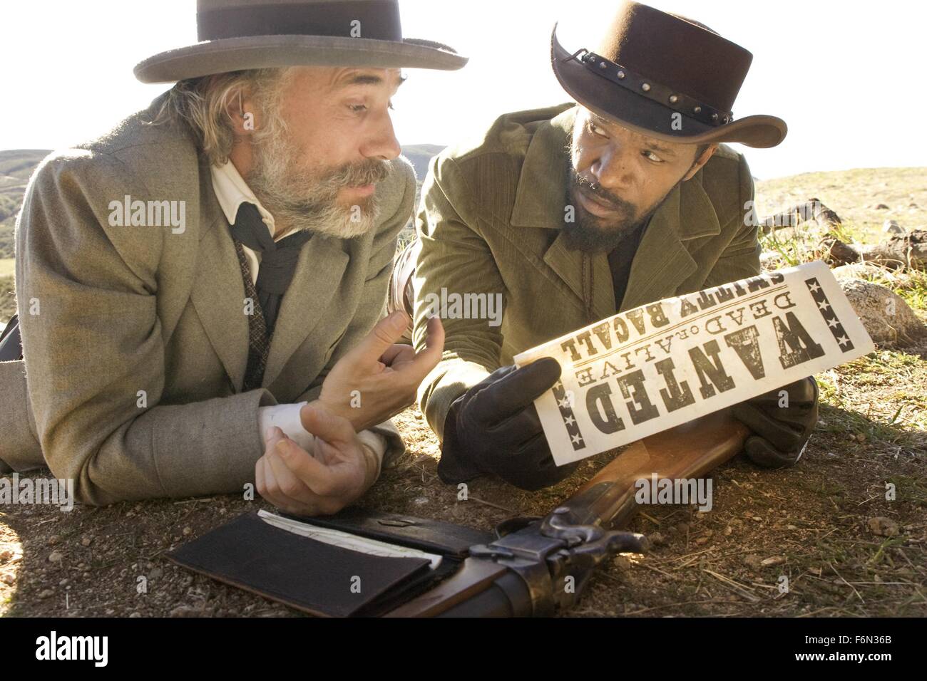 RELEASE DATE: December 25, 2012 MOVIE TITLE: Django Unchained STUDIO: Columbia Pictures DIRECTOR: Quentin Tarantino PLOT: With the help of his mentor, a slave-turned-bounty hunter sets out to rescue his wife from a brutal Mississippi plantation owner PICTURED: CHRISTOPH WALTZ as Dr. King Schultz and JAMIE FOXX as Django (Credit: c Columbia Pictures/Entertainment Pictures) Stock Photo