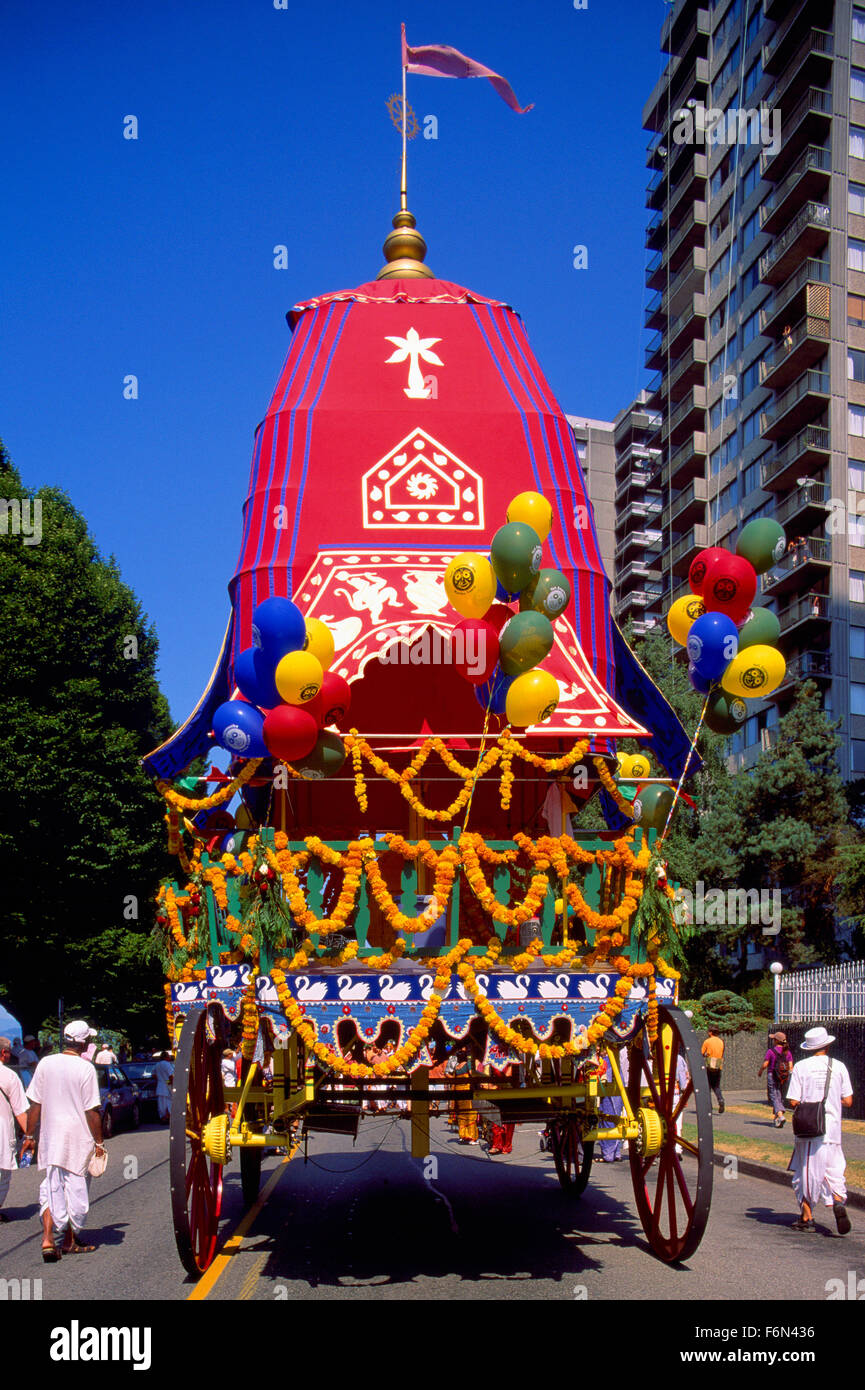 Hare Krishna Chariot Parade and Festival of India, Vancouver, BC, British Columbia, Canada - Brightly Decorated Float Stock Photo
