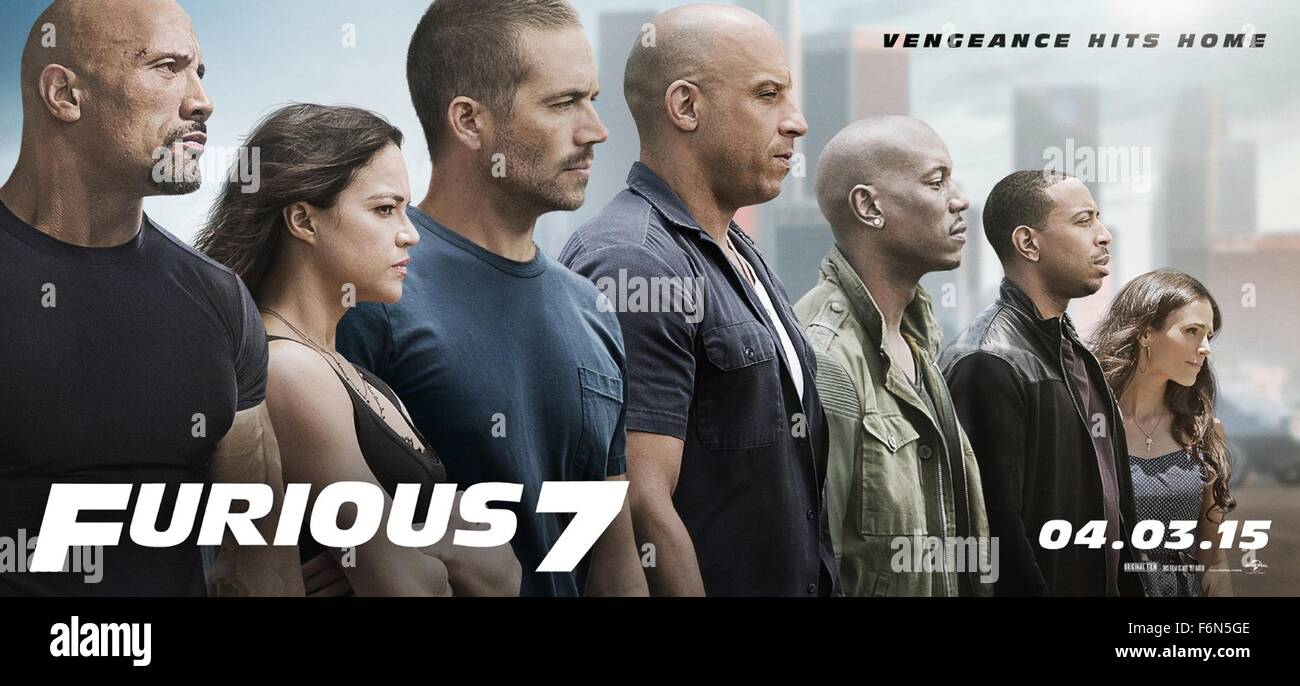 RELEASE DATE: April 3, 2015 TITLE: Furious 7 STUDIO: Universal Picures DIRECTOR: James Wan PLOT: Deckard Shaw seeks revenge against Dominic Toretto and his family for the death of his brother PICTURED: Paul Walker as Brian O'Conner (Credit: c Universal Picures/Entertainment Pictures) Stock Photo