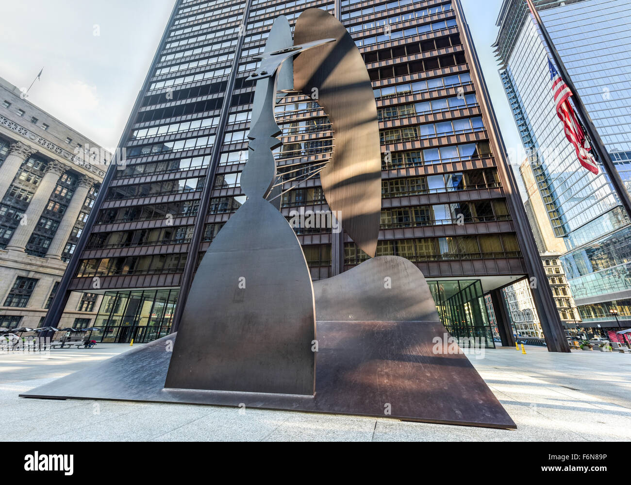 Chicago - September 6, 2015:  Untitled massive sculpture in a plaza in downtown Chicago by Picasso. Stock Photo