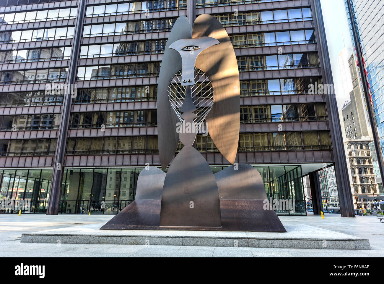 Chicago - September 6, 2015:  Untitled massive sculpture in a plaza in downtown Chicago by Picasso. Stock Photo