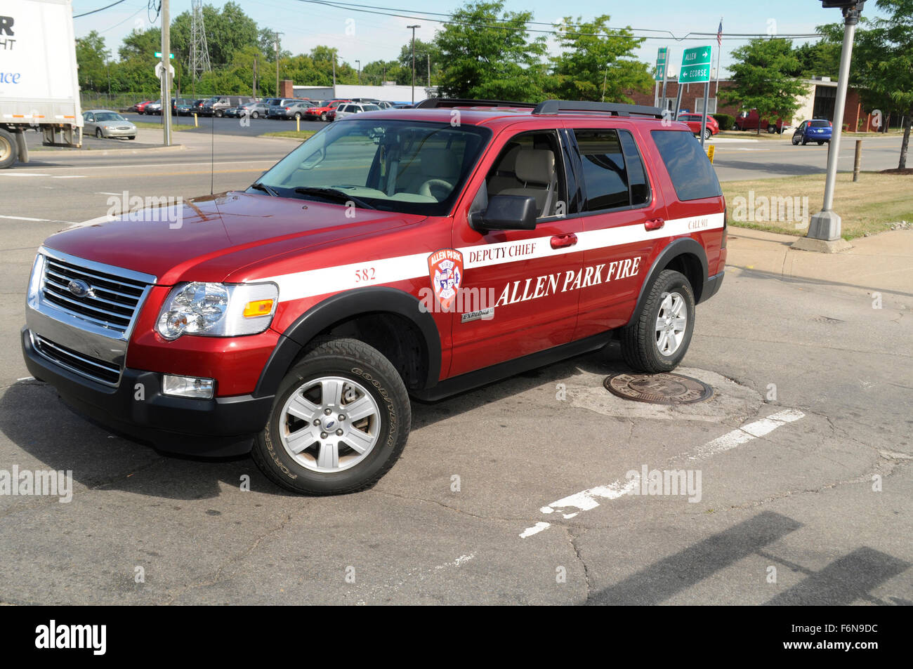 The Allen Park Fire Department in Michigan Deputy Chief's car Stock
