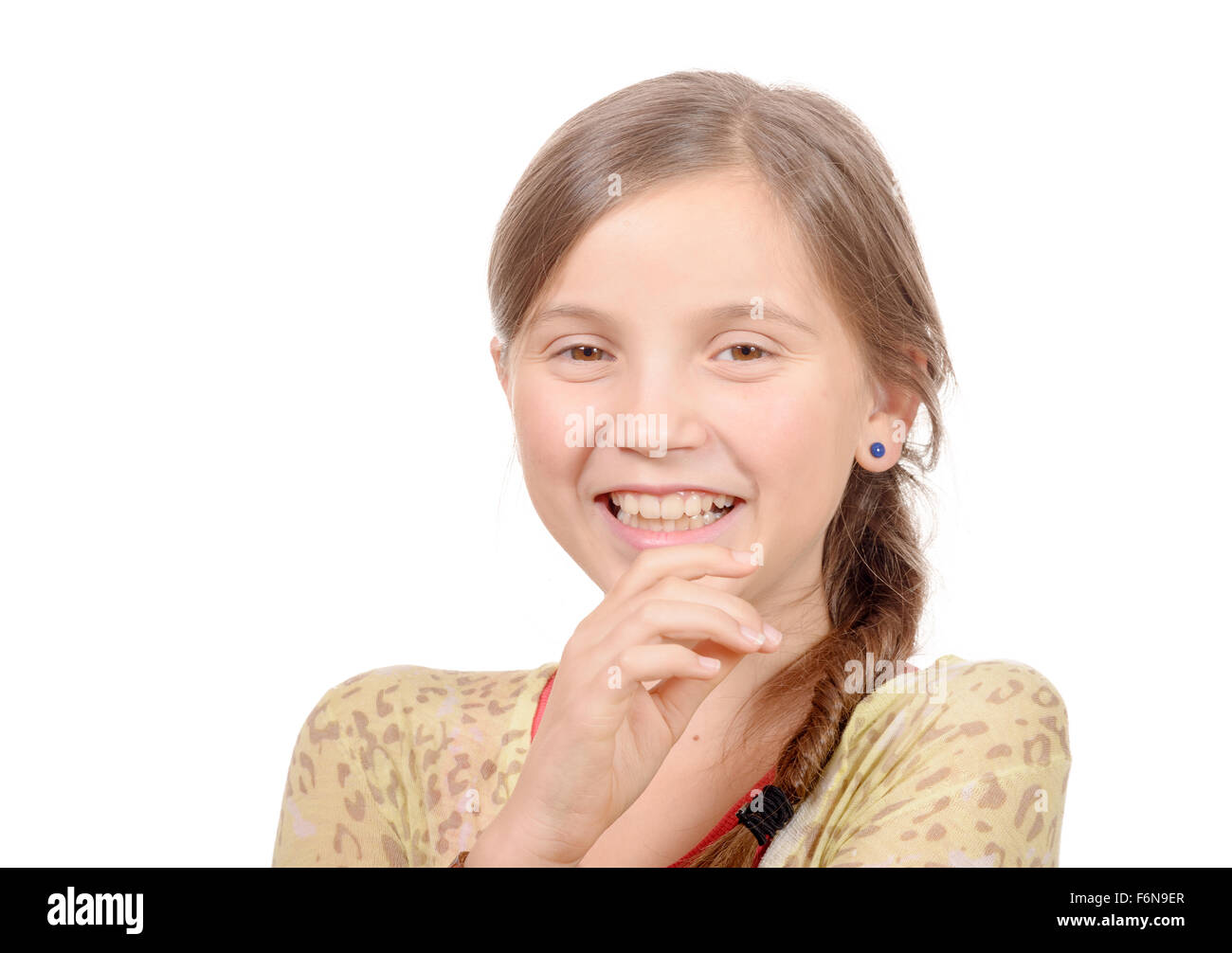 A portrait of young smiling girl isolated on white background Stock ...