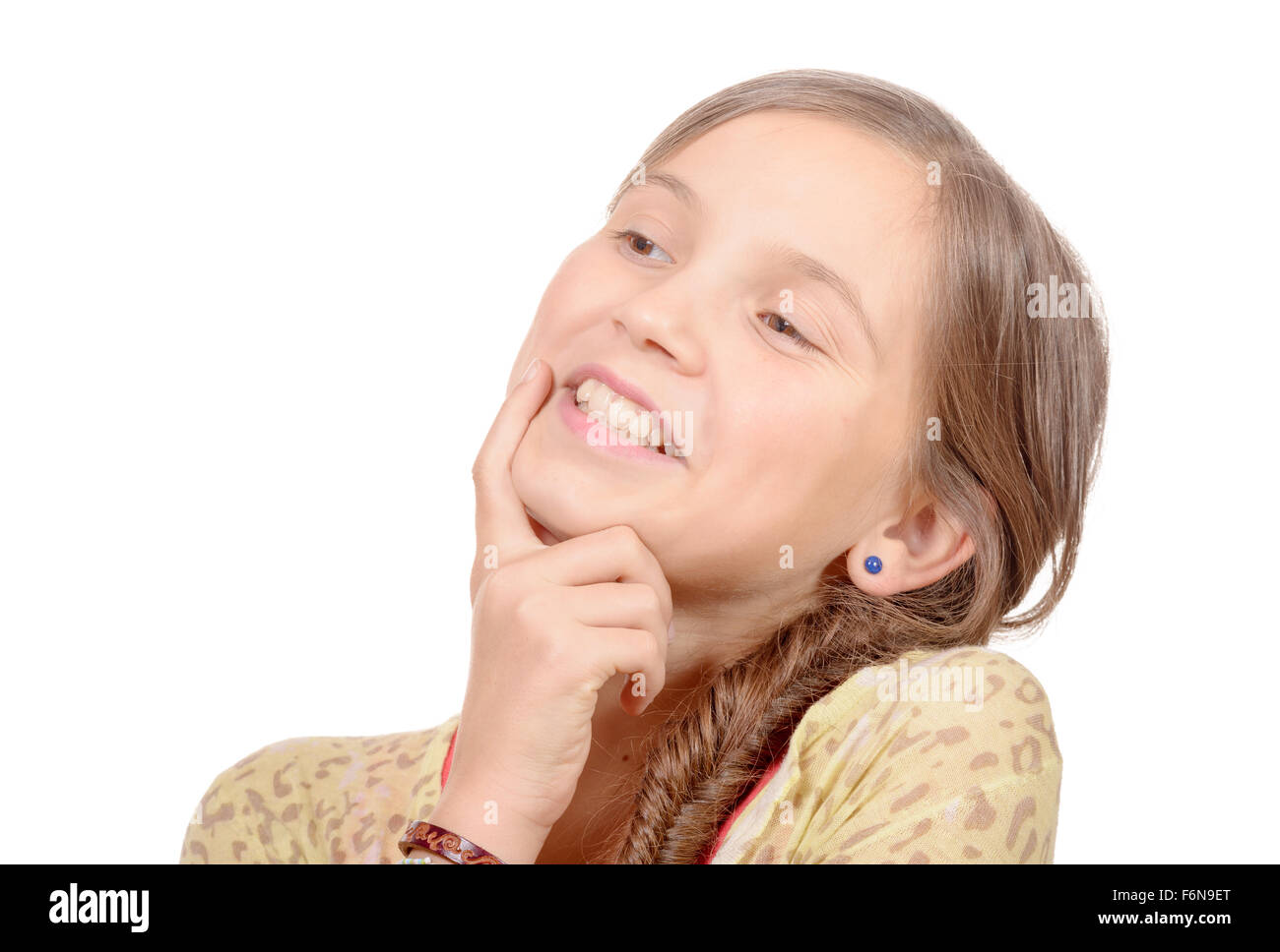 A portrait of young smiling girl isolated on white background Stock ...