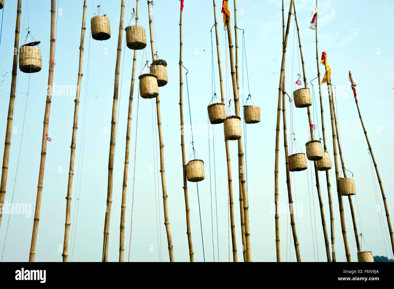 Lamp bamboo, varanasi, uttar pradesh, india, asia Stock Photo