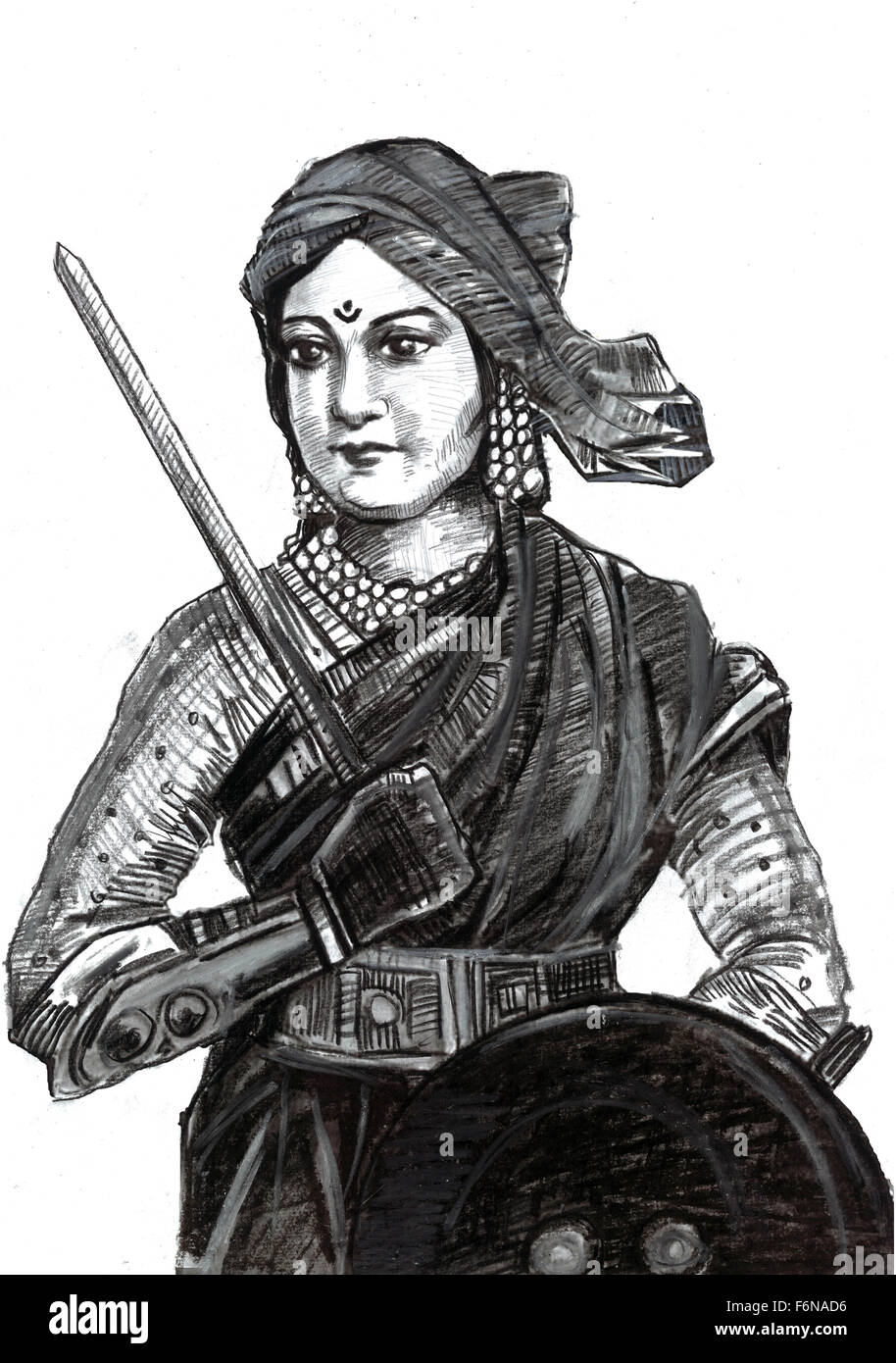 Rani Lakshmibai sketch, Rani Laxmibai, Rani of Jhansi, Jhansi, Madhya Pradesh, India, Asia Stock Photo