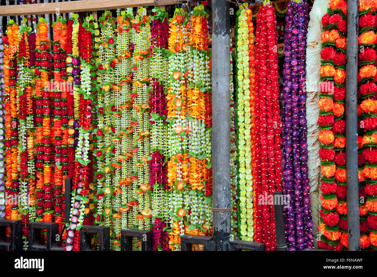 The image of Flower seller was taken in Mumbai, India Stock Photo