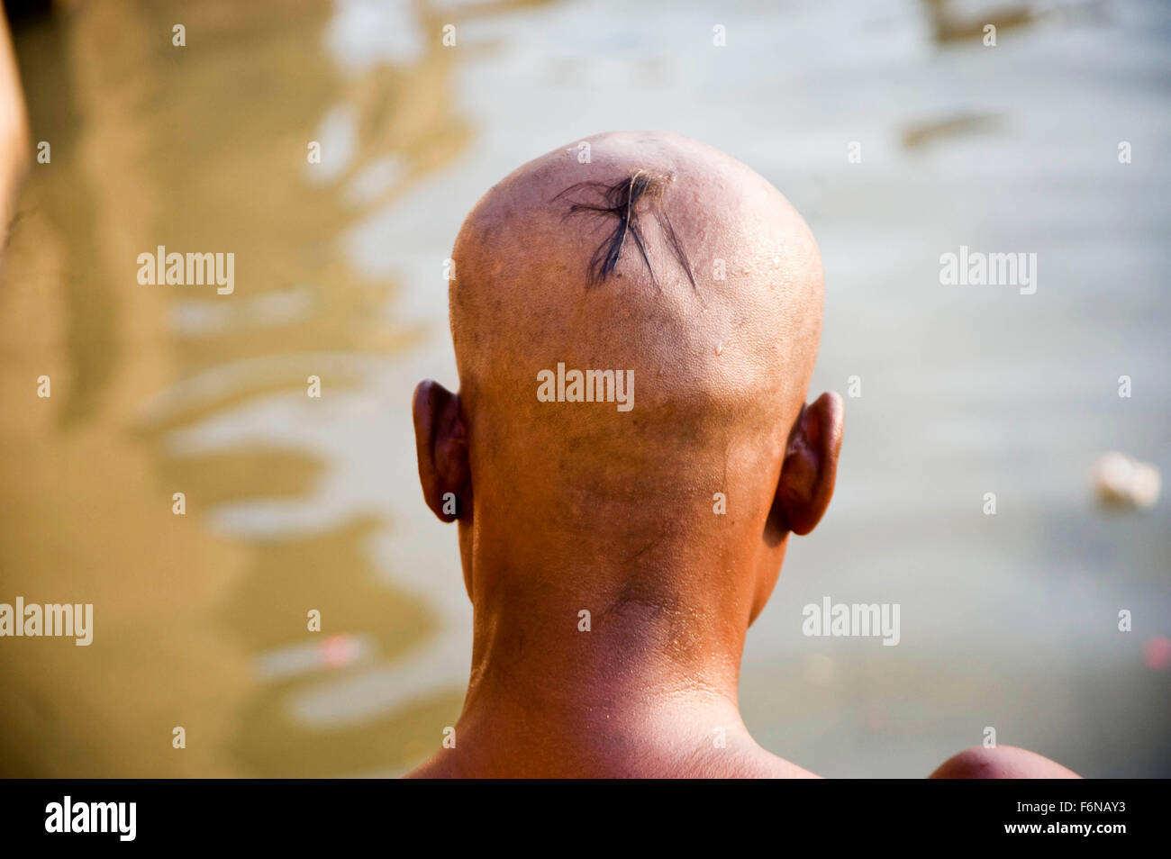 Bald headed pilgrim, varanasi, uttar pradesh, india, asia Stock Photo